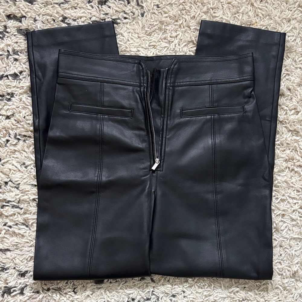 H&M Black Faux Leather Tapered High Waist Pants - size 8